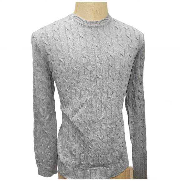 NEW CLUB ROOM men's crew neck cotton sweater in soft grey heather - Picture 1 of 5